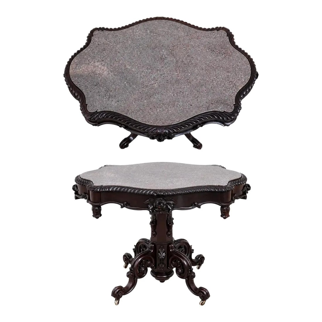 Victorian walnut parlor table with marble inset top 41w x 28d x 29.5h (1 of 10)