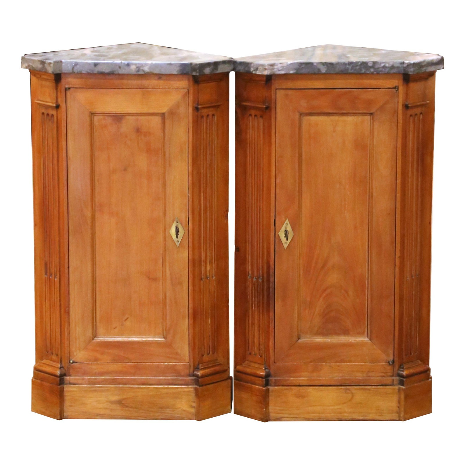 Set of 2 French Louis Philippe walnut corner cabinets with marble tops (1 of 9)