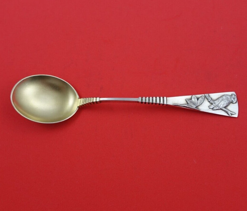 Shiebler Applied Silver Sterling Ice Cream Spoon Gold Washed Bird 6" (1 of 3)