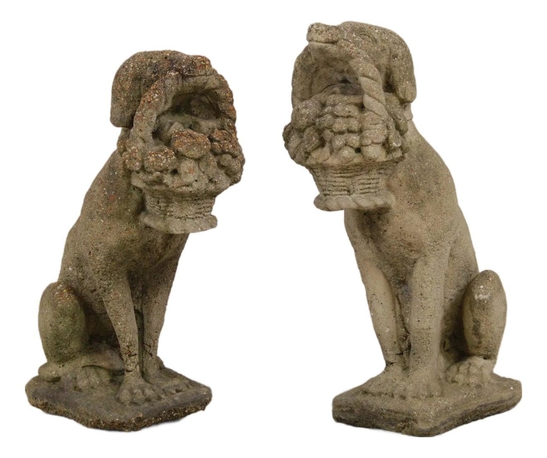 Concrete Garden Dog Statuary with Basket 24 H (1 of 10)