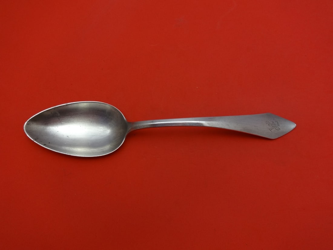 Durgin Chatham Sterling Silver 8 1/2 in Serving Spoon: Durgin Chatham Sterling Silver 8 1/2 in Serving Spoon Sterling silver serving spoon in the Chatham pattern by Durgin. It dates to the 1900-1940 period, measures 8 1/2 inches, and is monogrammed with v