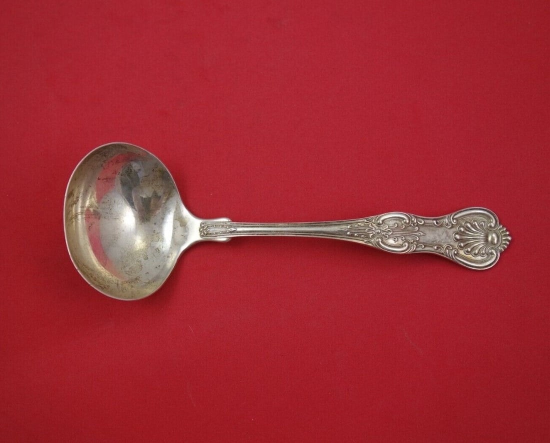 Wallace Sterling Silver Kings Gravy Ladle 7 3/4 Inch Serving Piece: Wallace Sterling Silver Kings Gravy Ladle 7 3/4 Inch Serving Piece This exquisite gravy ladle, crafted by Wallace, showcases the timeless Kings pattern. Made from high-quality sterling silver, this