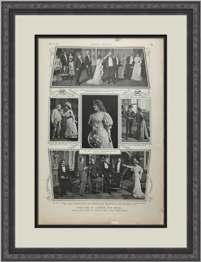 Framed 1904 Leslie's Weekly theater page Novelties in Comedy and Drama (1 of 2)