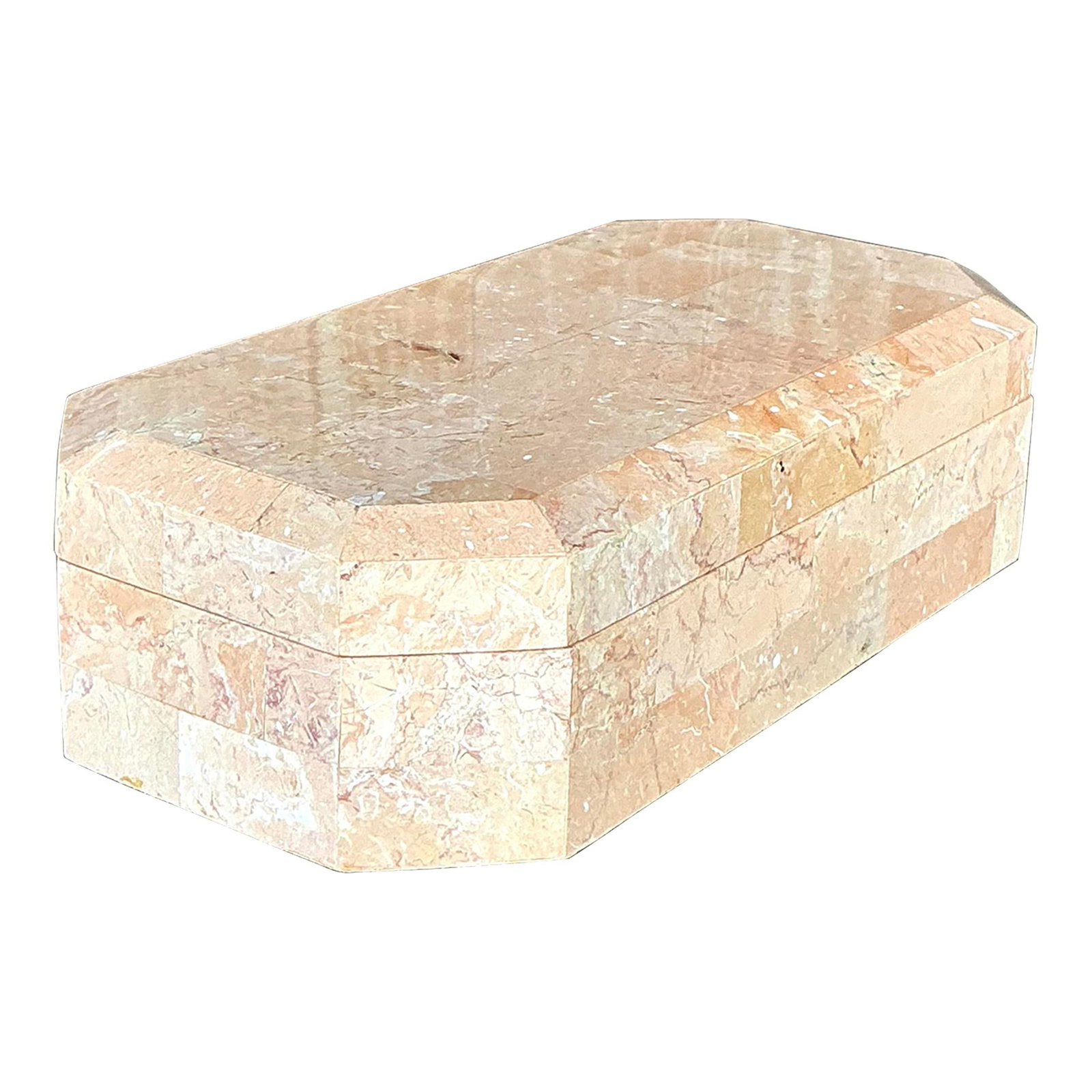 Vintage Boho Octagon Box with Tessellated Stone Design: Vintage Boho Octagon Box with Tessellated Stone Design Elevate your interior decor with this Vintage Boho Tessellated Stone Octagon Box. This exceptional piece showcases intricate tessellated stonewor