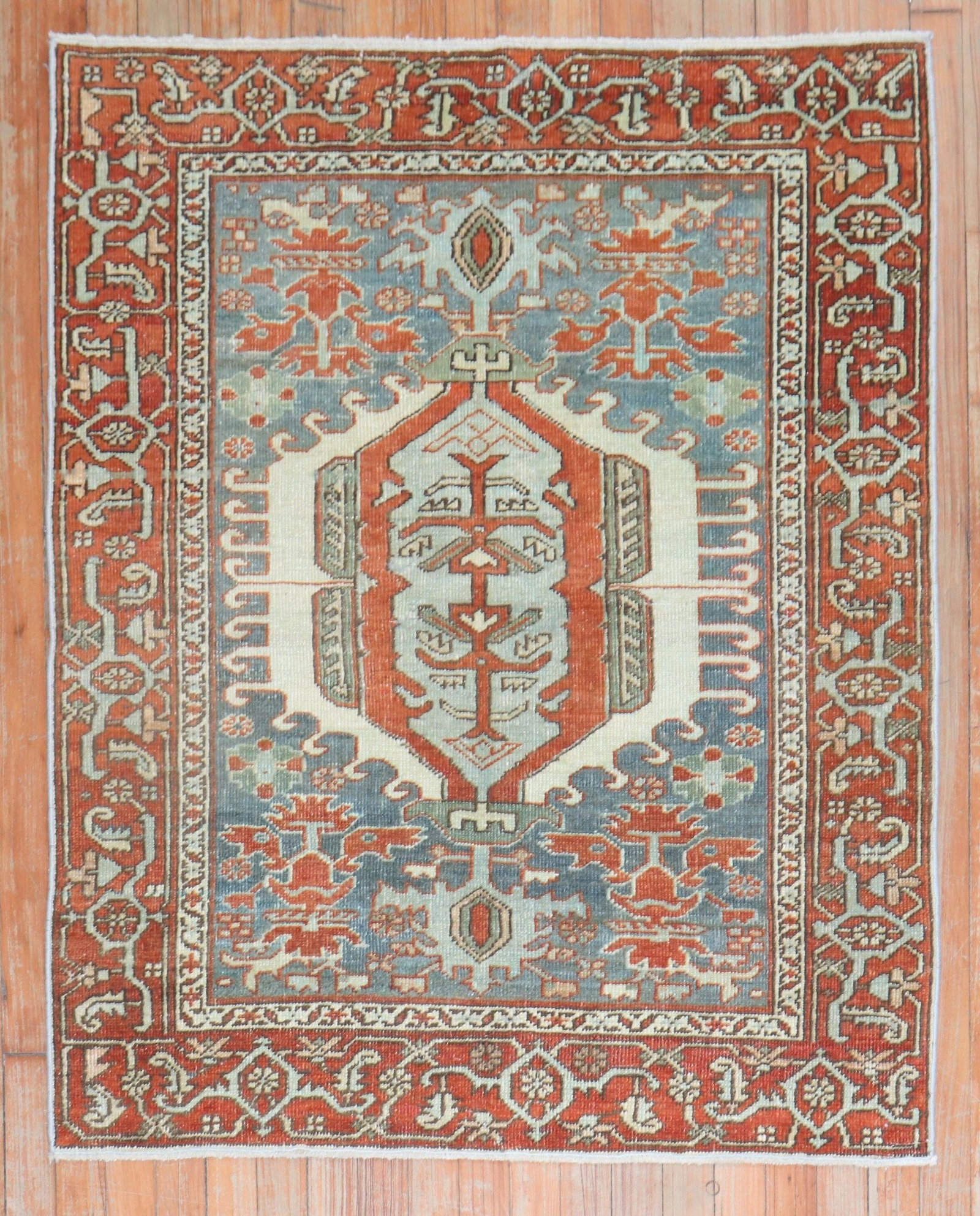 3' 4" x 4' 1" Persian Heriz Karadja Square Rug: 3' 4" x 4' 1" Persian Heriz Karadja Square Rug Early 20th century Persian Heriz Karadja small square rug in the Serapi/Heriz type. This pre-owned piece features a compact square format suitable for sm