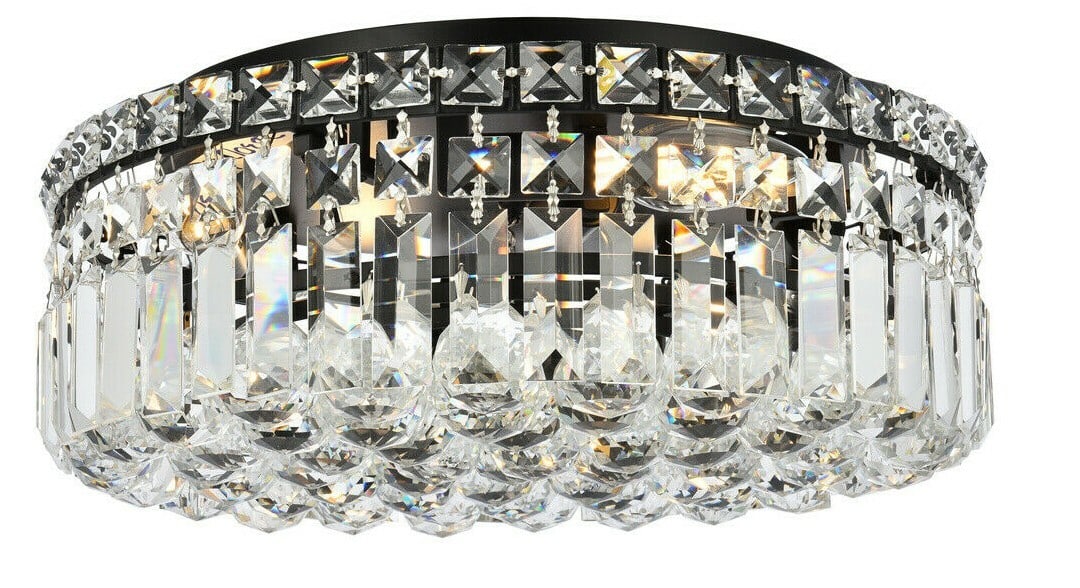 Maxime 5 Light Black Silver Crystal Flush Mount Chandelier 16 inch: Maxime 5 Light Black Silver Crystal Flush Mount Chandelier 16 inch This modern flush mount chandelier features a black and silver finish with royal cut clear crystal accents, offering a sophisticated 