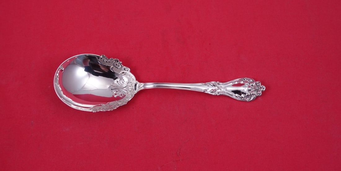 Watson Jermyn Sterling Silver Fancy Preserve Spoon 7 Inch: Watson Jermyn Sterling Silver Fancy Preserve Spoon 7 Inch This is a sterling silver preserve spoon in the Jermyn pattern by Watson, crafted between 1850 and 1899 in the United Kingdom. The spoon featu