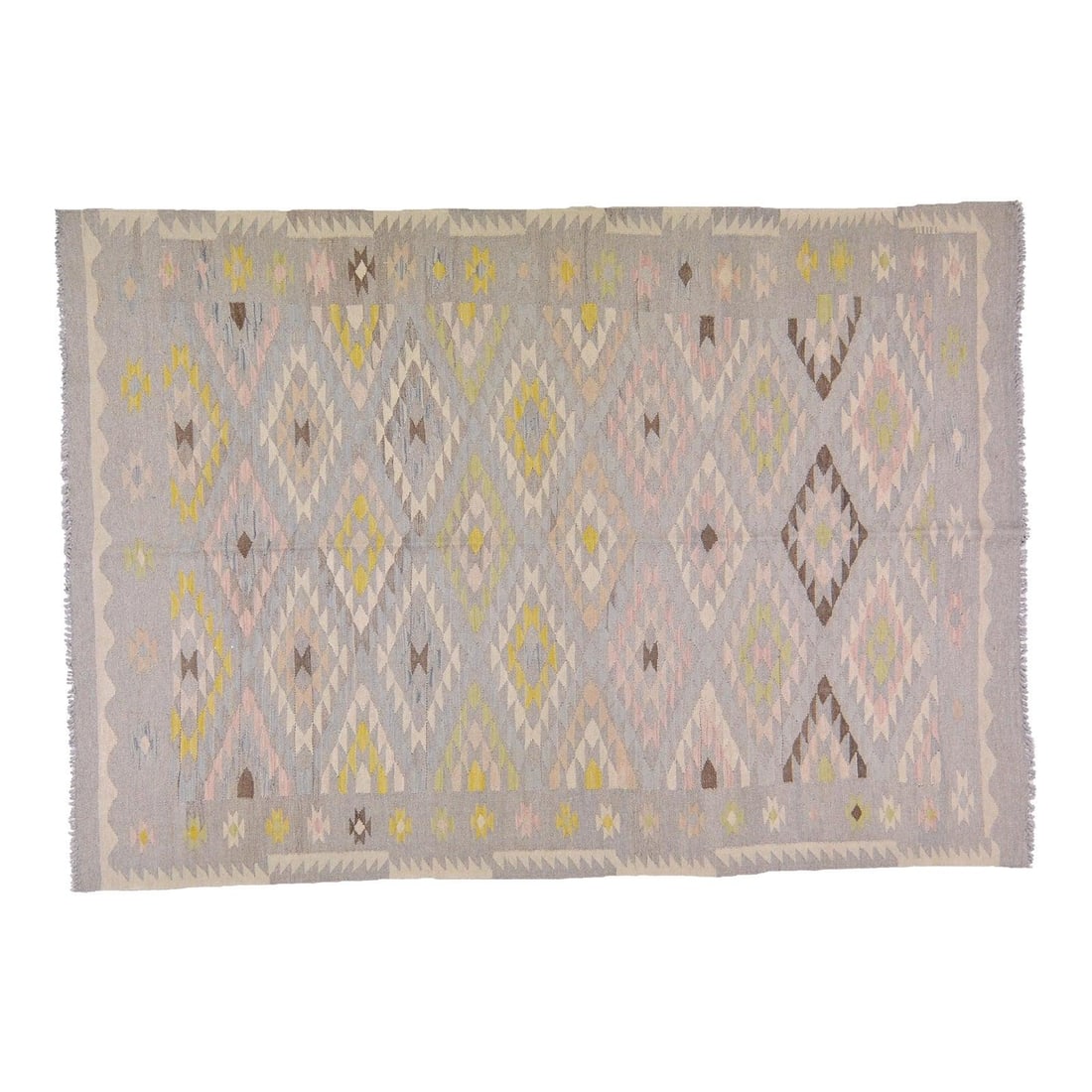 5'7" x 8' Wool Flatweave Rug Maimana Kilim Afghan: 5'7" x 8' Wool Flatweave Rug Maimana Kilim Afghan This Afghan Maimana flatweave kilim rug is crafted from wool using traditional techniques, combining classic artistry with a modern design approach. I