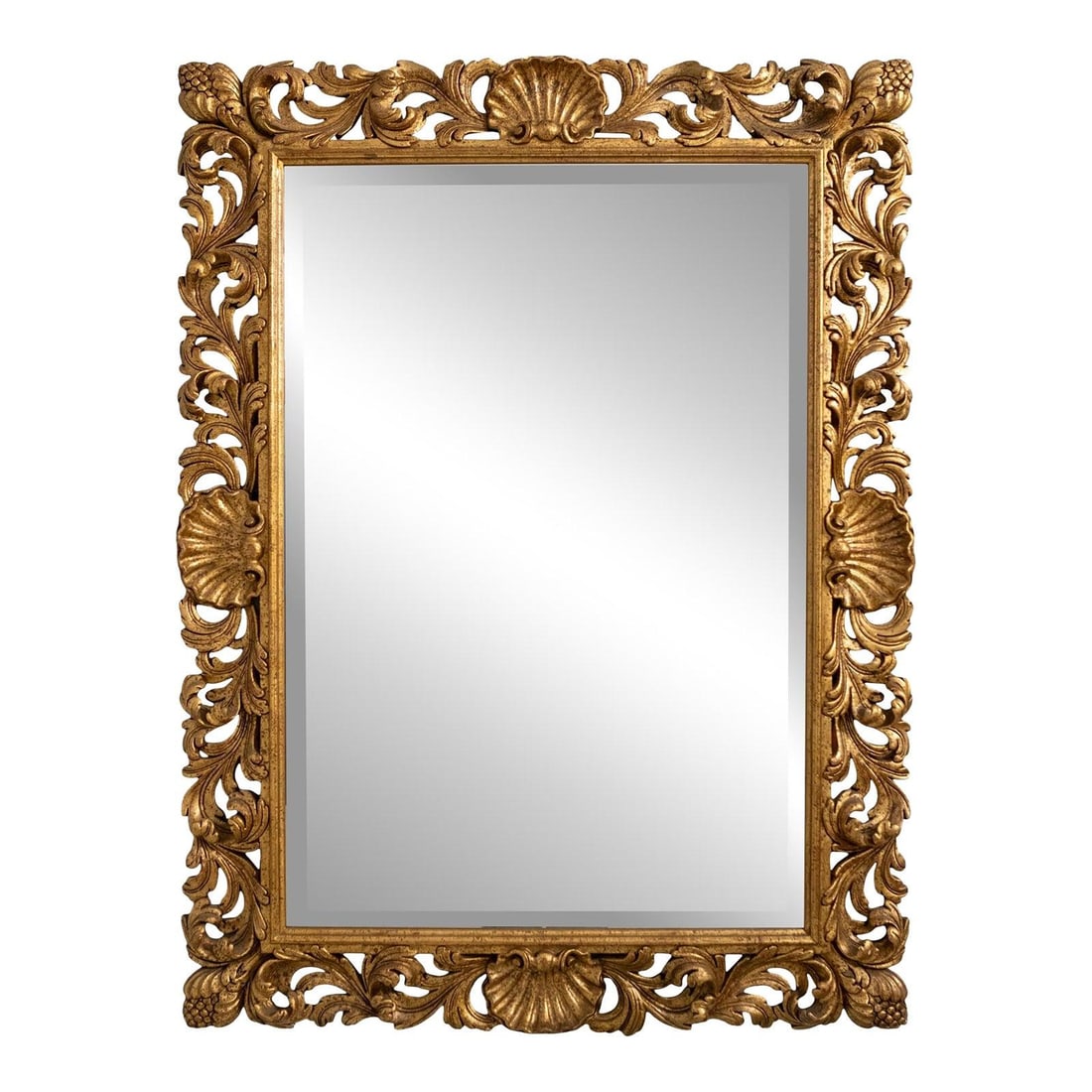 Baroque Italian Giltwood Ornate Carved Wall Mirror 35 x 47.5: Baroque Italian Giltwood Ornate Carved Wall Mirror 35 x 47.5 This stunning Italian giltwood ornate carved hanging wall mirror is a fine example of Baroque style craftsmanship. The mirror features exqu