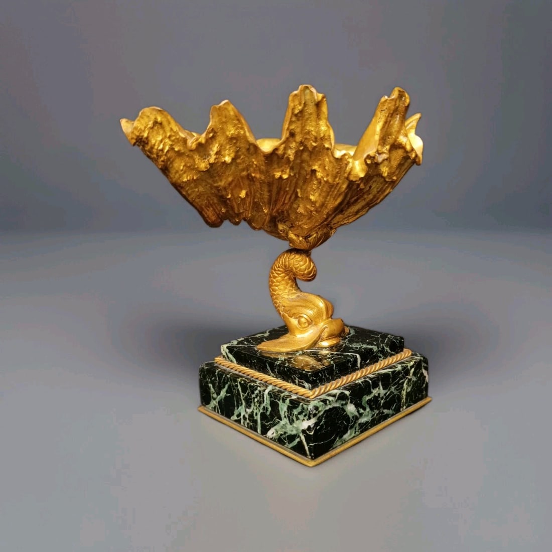 French 19th Century Dore Bronze Dolphin Shell Tazza Sculpture (1 of 18)
