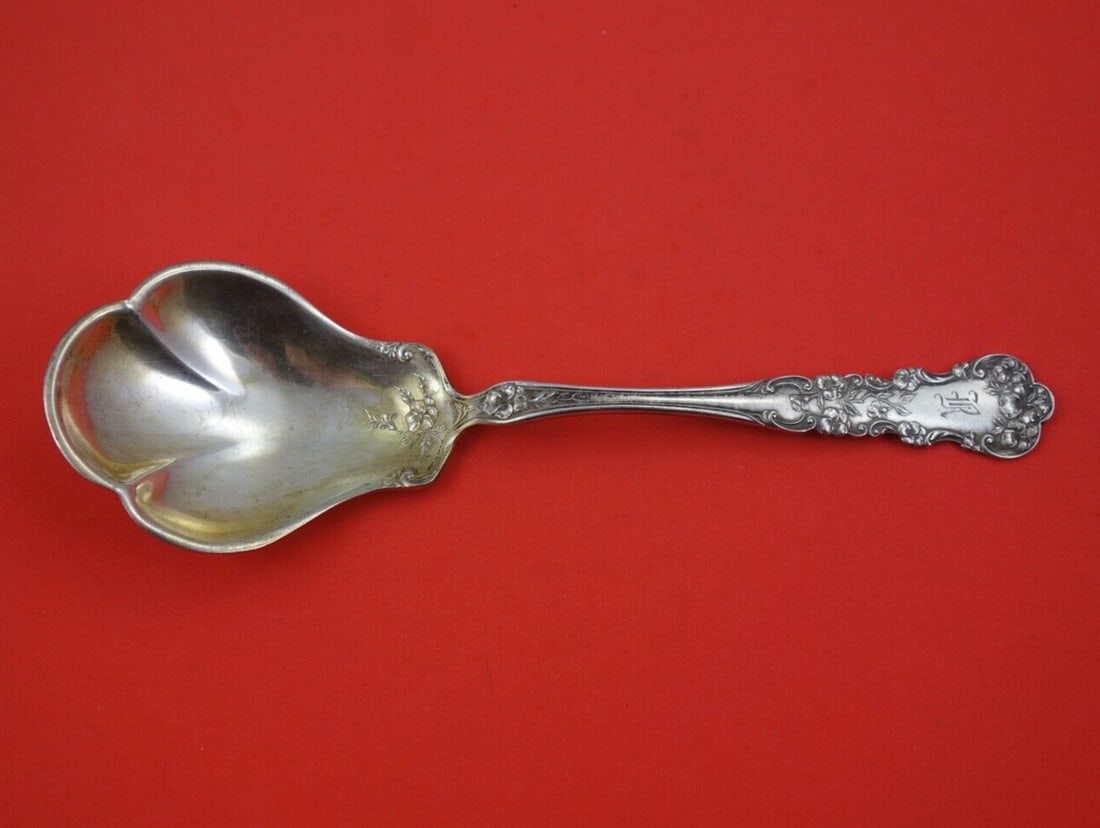 International Silver Pansy Serving Spoon Sterling Silver 8 3/4 Inch (1 of 2)