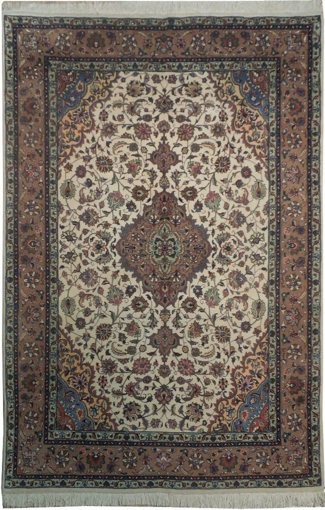 6 x 9 Genuine Persian Tabriz Rug Wool Silk 400 KPSI: 6 x 9 Genuine Persian Tabriz Rug Wool Silk 400 KPSI Free continental US Shipping This fine genuine Persian Tabriz rug measures 6 x 9 and is hand-knotted in Tabriz, Iran. It is made from wool with silk