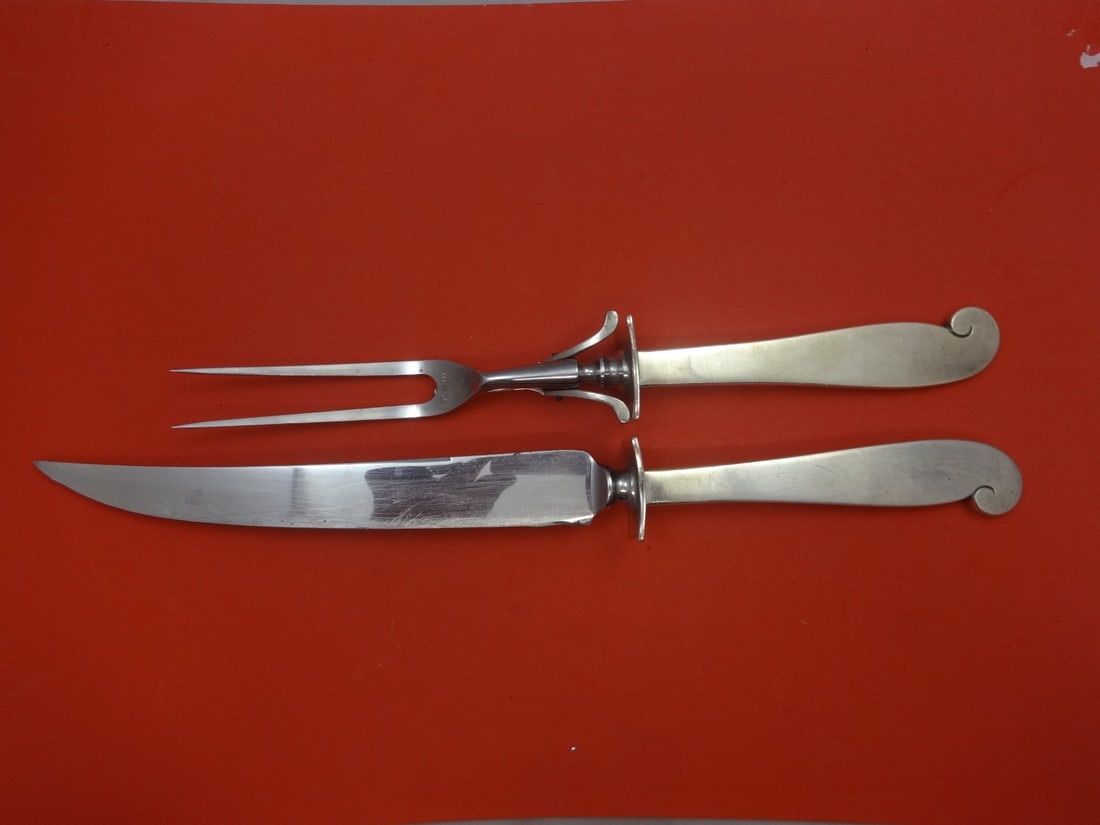 Porter Blanchard Modern Scroll Sterling Silver 2pc Carving Set 14in: Porter Blanchard Modern Scroll Sterling Silver 2pc Carving Set 14in This exquisite 2-piece roast carving set features the elegant Modern Scroll pattern by Porter Blanchard. Crafted from sterling silve