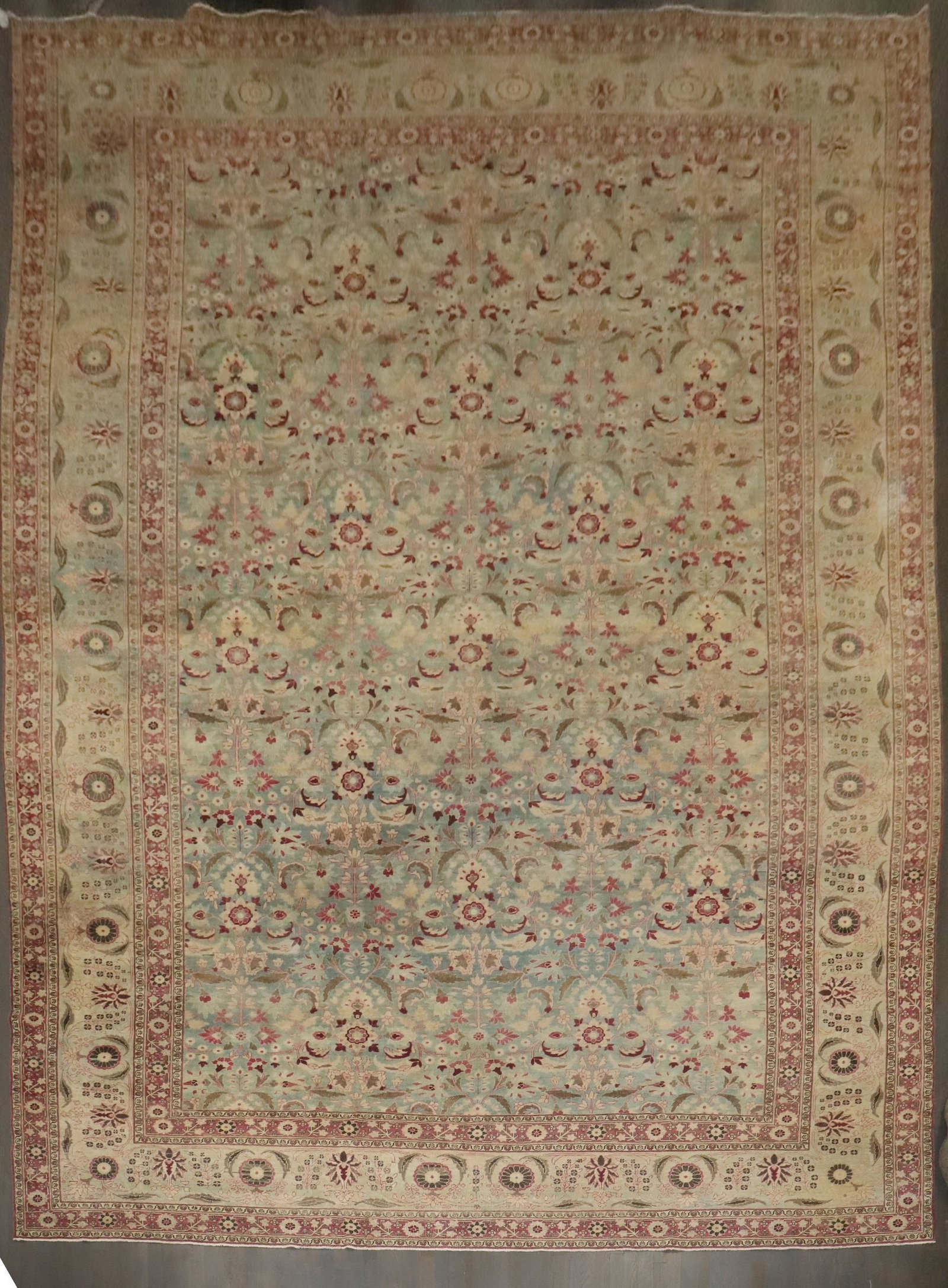 12' 1" x 19' 6" Persian Meshed Oversize Rug Green Raspberry (1 of 7)