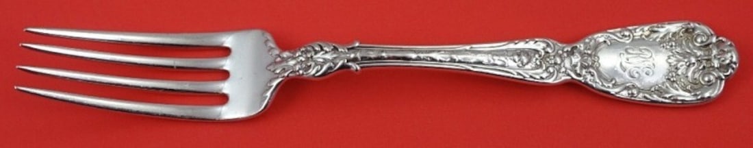 Gorham Florentine Sterling Silver Dinner Fork 7 7/8 Inch Monogrammed: Gorham Florentine Sterling Silver Dinner Fork 7 7/8 Inch Monogrammed This exquisite dinner fork from the Florentine pattern by Gorham is crafted from sterling silver, showcasing the timeless elegance 