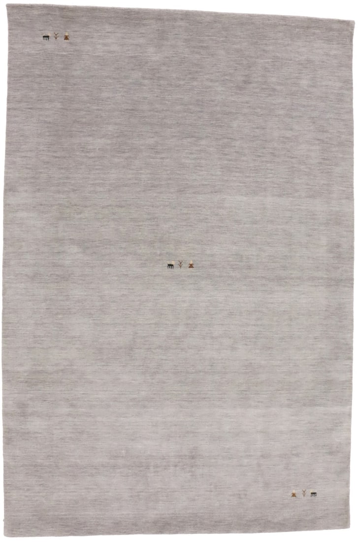 Gabbeh Modern Hand-Loomed Wool Area Rug 6'0 x 8'11 Pictorial Gray: Gabbeh Modern Hand-Loomed Wool Area Rug 6'0 x 8'11 Pictorial Gray Enhance your living space with this stunning Gabbeh Modern Rug, featuring a unique pictorial design that adds a touch of elegance to a