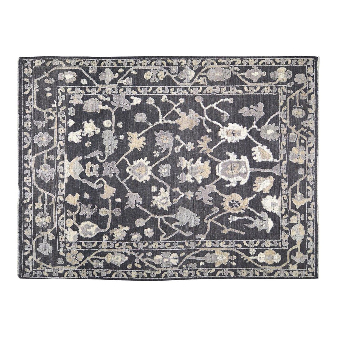 Navy Blue Wool Oushak Area Rug 9'5 x 12'7 Hand Knotted: Navy Blue Wool Oushak Area Rug 9'5 x 12'7 Hand Knotted This contemporary Oushak rug features a hand-knotted construction with a soft wool texture. The rug showcases a rich navy blue color, adding a so