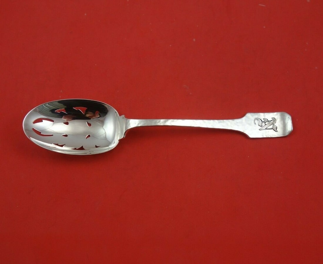 Shreve Norman Hammered Sterling Silver Slotted Spoon with Monogram N (1 of 3)