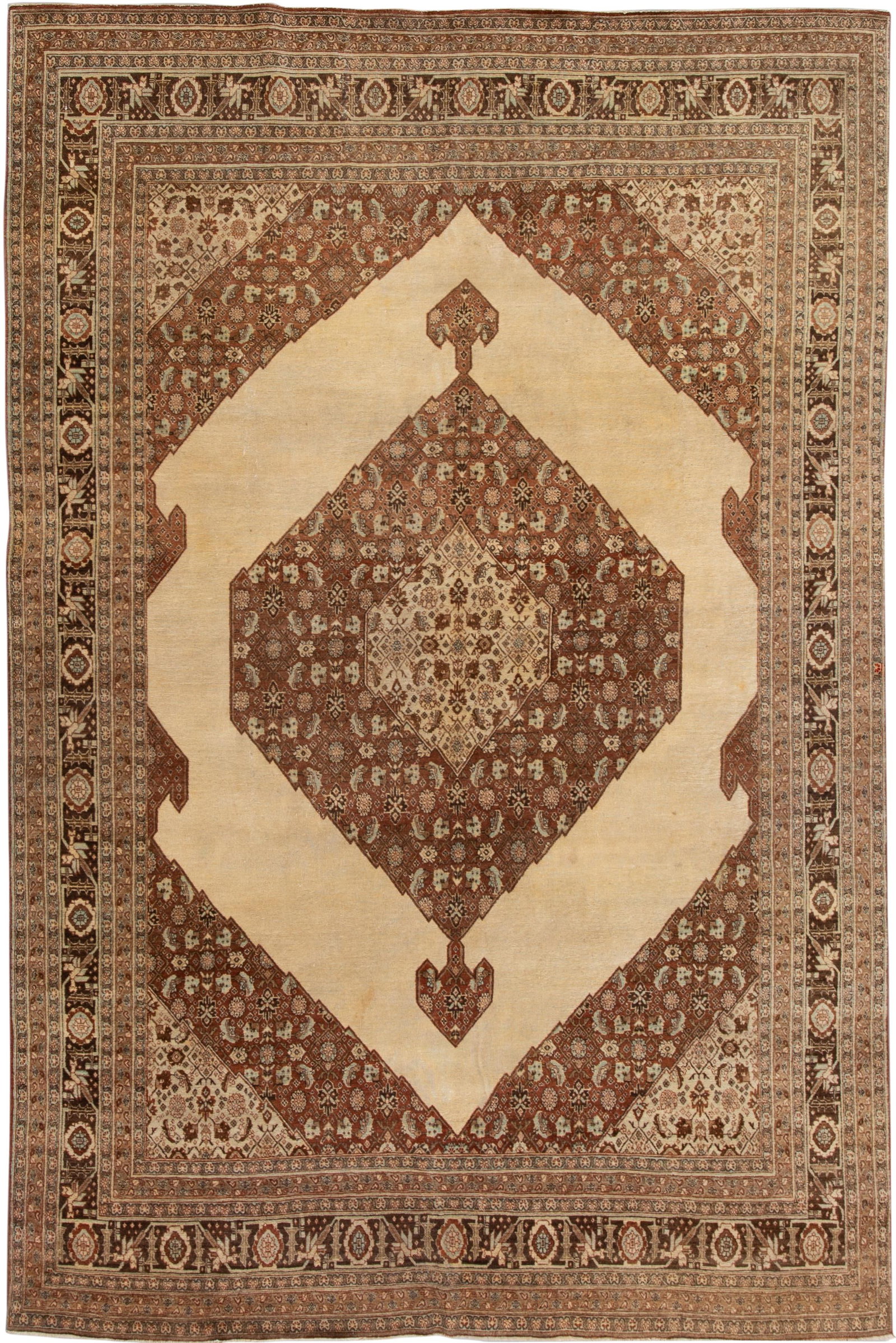 Hand-Knotted Antique Persian Tabriz Rug 7'1" x 10'8" Wool Beige: Hand-Knotted Antique Persian Tabriz Rug 7'1" x 10'8" Wool Beige Experience the elegance of an Early 20th Century Antique Persian Tabriz Rug, meticulously hand-knotted with a stunning beige field and v