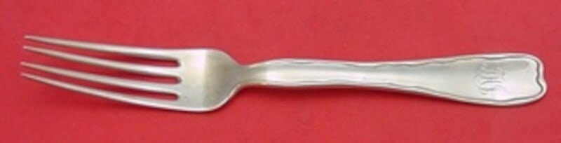 Tiffany & Co Lap Over Edge Plain Sterling Silver Fork 7" Monogrammed: Tiffany & Co Lap Over Edge Plain Sterling Silver Fork 7" Monogrammed Discover the elegance of this Lap Over Edge Plain fork by Tiffany & Co., crafted from high-quality sterling silver. This exquisite 
