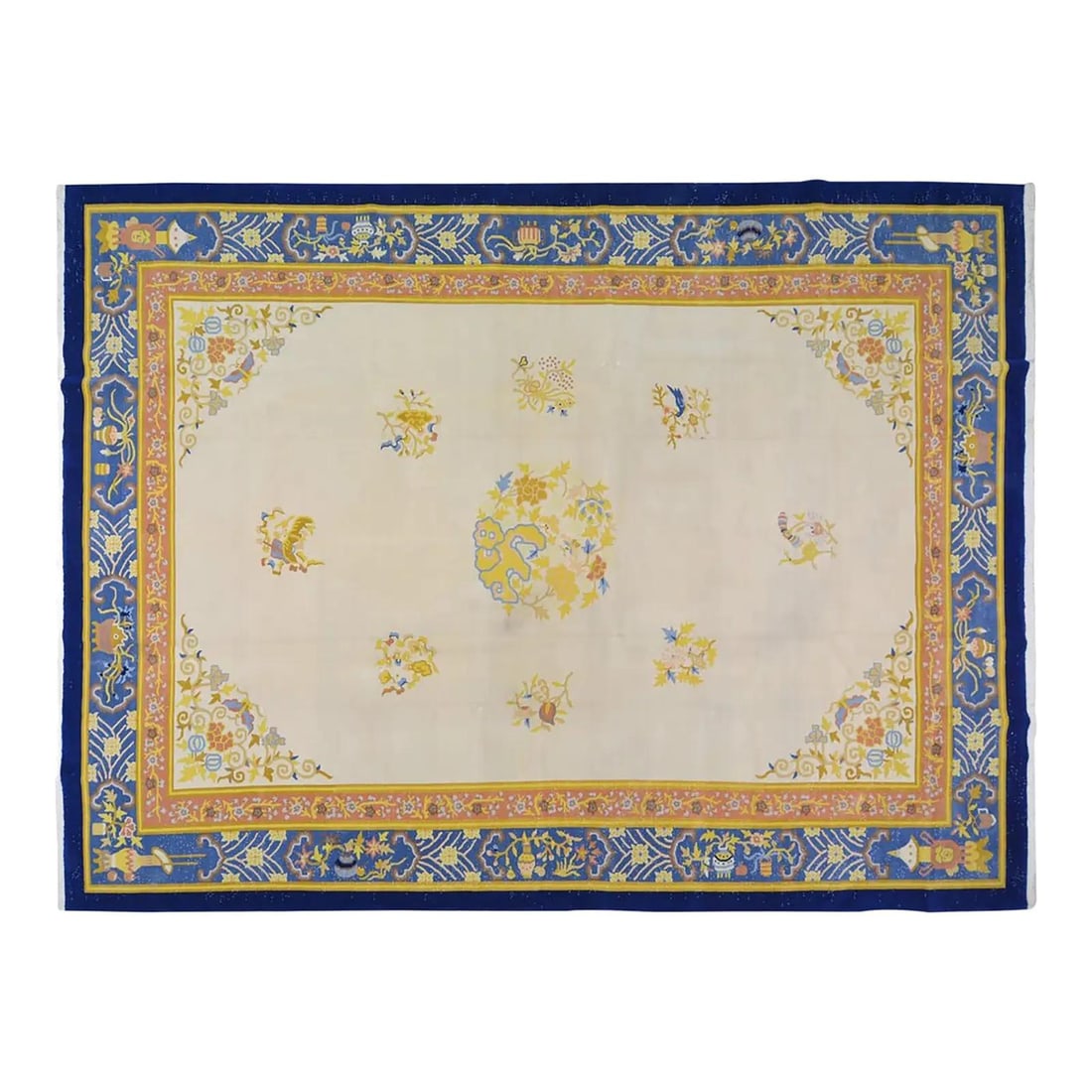 10'8" x 14'4" Hand-Knotted Wool Chinese Art Deco Area Rug: 10'8" x 14'4" Hand-Knotted Wool Chinese Art Deco Area Rug This vintage Chinese Art Deco rug is expertly hand-knotted from wool, offering a blend of traditional craftsmanship and modern design sensibil