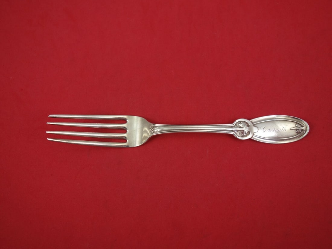 Gibney Pattern Sterling Silver Dinner Fork by Whiting 7.5 Inch: Gibney Pattern Sterling Silver Dinner Fork by Whiting 7.5 Inch This exquisite Gibney dinner fork by Whiting Manufacturing Company showcases a classic design dating back to the late 19th century. Craft
