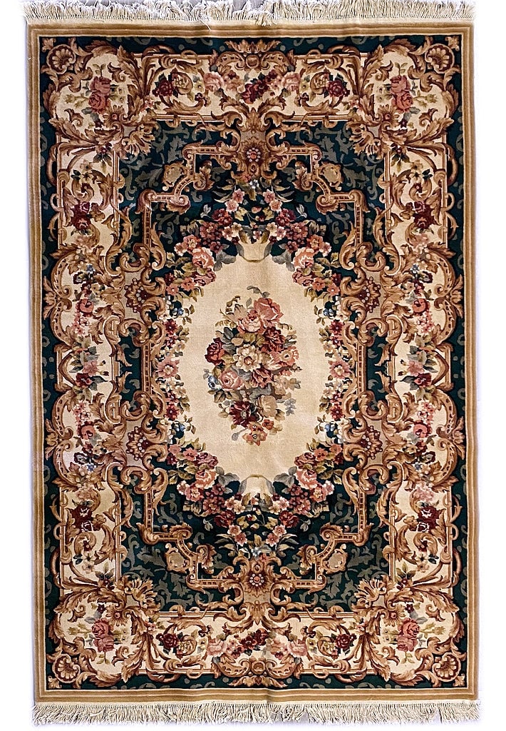 Handmade 6 x 9 Green French Aubusson Rug: Handmade 6 x 9 Green French Aubusson Rug Free continental US Shipping Discover the exquisite craftsmanship of this 6 x 9 French Aubusson Handmade Rug in a rich green hue. This stunning rug combines tr