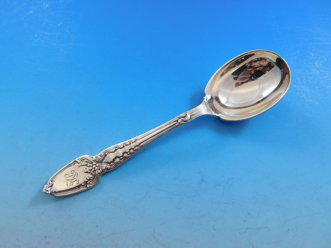 Tiffany & Co. Broom Corn Sterling Silver Sugar Spoon Monogrammed 5 3/4": Tiffany & Co. Broom Corn Sterling Silver Sugar Spoon Monogrammed 5 3/4" This stunning sugar spoon is crafted from sterling silver and features the elegant Broom Corn pattern by Tiffany & Co., a hallma
