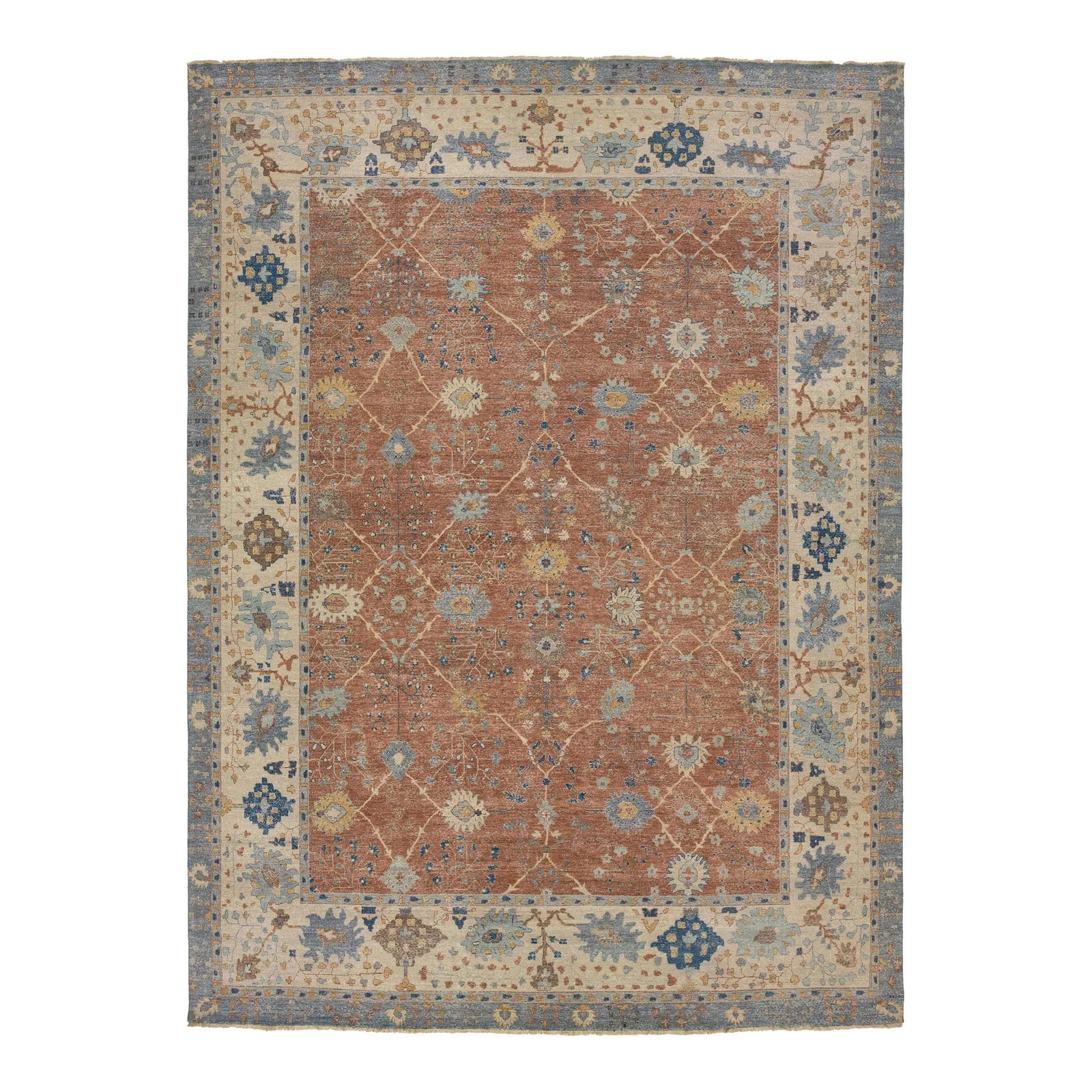 Artisan Tabriz Style Handmade Wool Rug 12'6 x 17 Brown: Artisan Tabriz Style Handmade Wool Rug 12'6 x 17 Brown Transform your space with this exquisite oversized Indian wool rug, meticulously handwoven in a modern Tabriz style. The rug features a stunning 