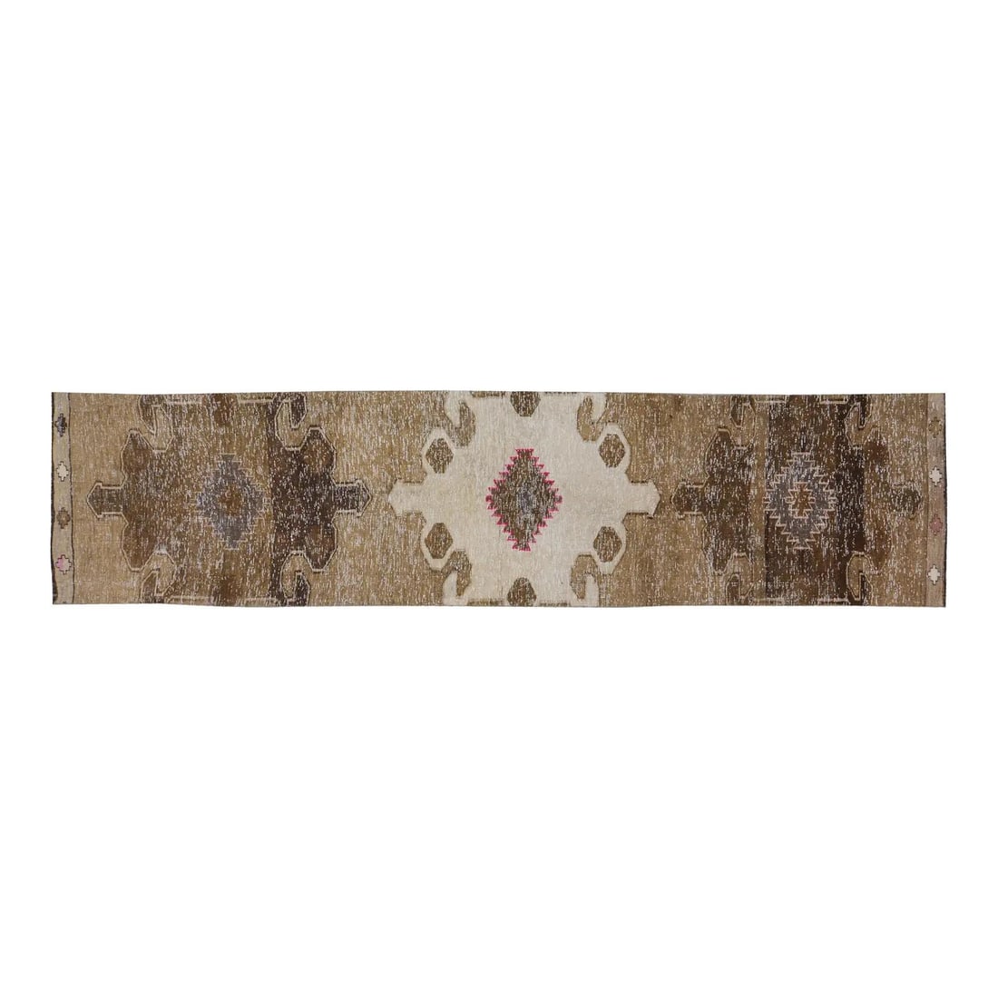 Anatolian Wool Runner Rug Hand-Knotted 3'1 x 13'2 Vintage: Anatolian Wool Runner Rug Hand-Knotted 3'1 x 13'2 Vintage This vintage Anatolian hand-knotted wool rug showcases traditional craftsmanship paired with a modern design sensibility. Meticulously crafted
