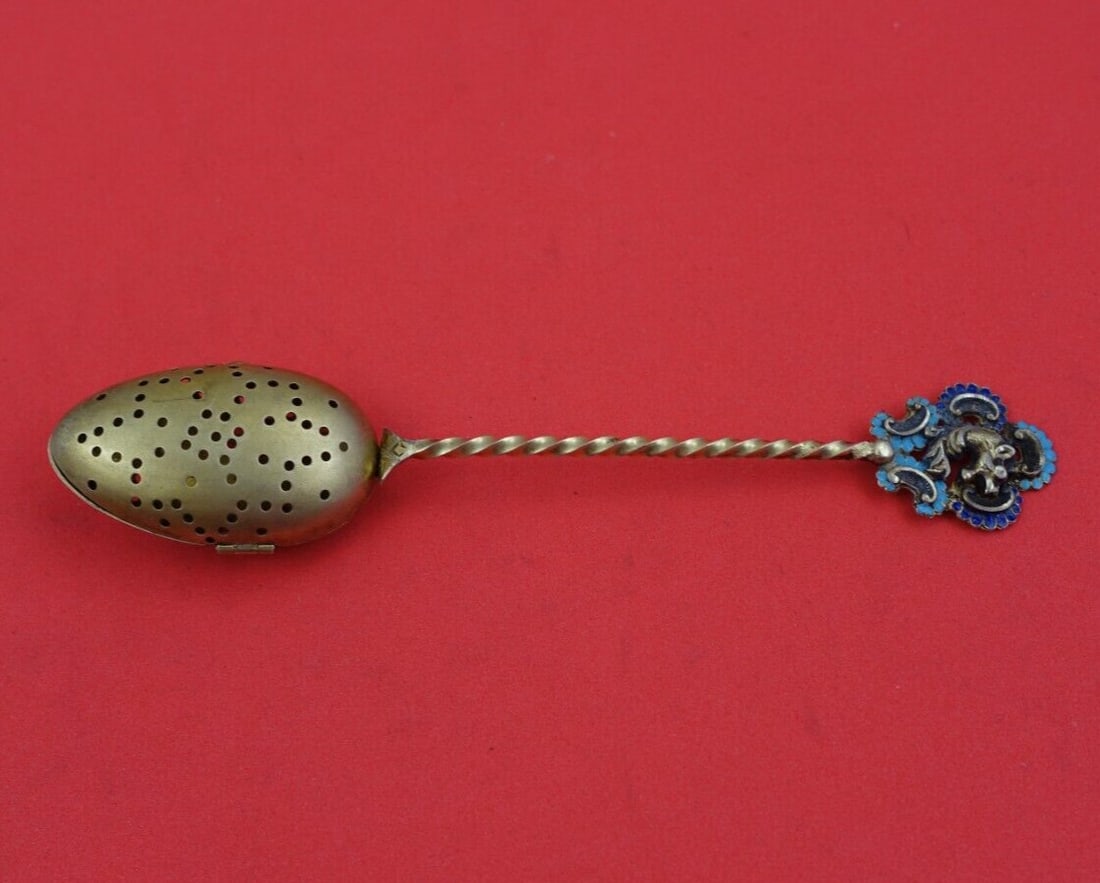 French & Franklin Mfg Co Vermeil Sterling Silver Tea Infuser Spoon with Enamel: French & Franklin Mfg Co Vermeil Sterling Silver Tea Infuser Spoon with Enamel This exquisite tea infuser spoon from French & Franklin Mfg. Co. features a twisted handle and is crafted from sterling s