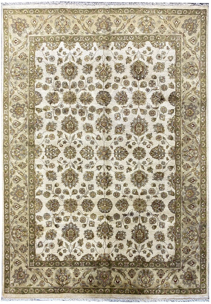 Handcrafted Agra Rug 7.11 x 10 Natural Wool Ivory Green: Handcrafted Agra Rug 7.11 x 10 Natural Wool Ivory Green Free continental US Shipping Enhance your living space with this exquisite 7.11 x 10 Quality Natural Wool Agra Rug, featuring a stunning ivory a