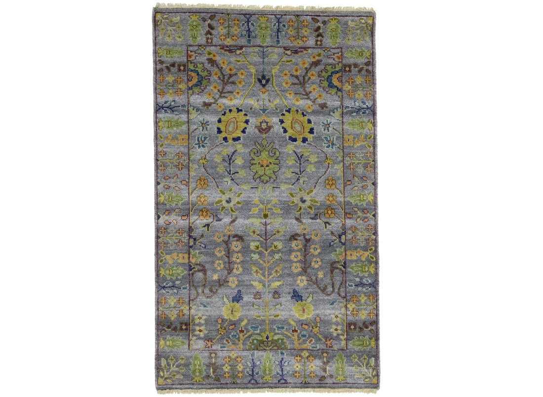Handmade Floral Wool Area Rug 2'11 x 4'11 Silver Gray Green Blue: Handmade Floral Wool Area Rug 2'11 x 4'11 Silver Gray Green Blue Enhance your home decor with this exquisite Handmade Silver Floral Wool Rug, perfect for adding a touch of elegance to any space. Measu