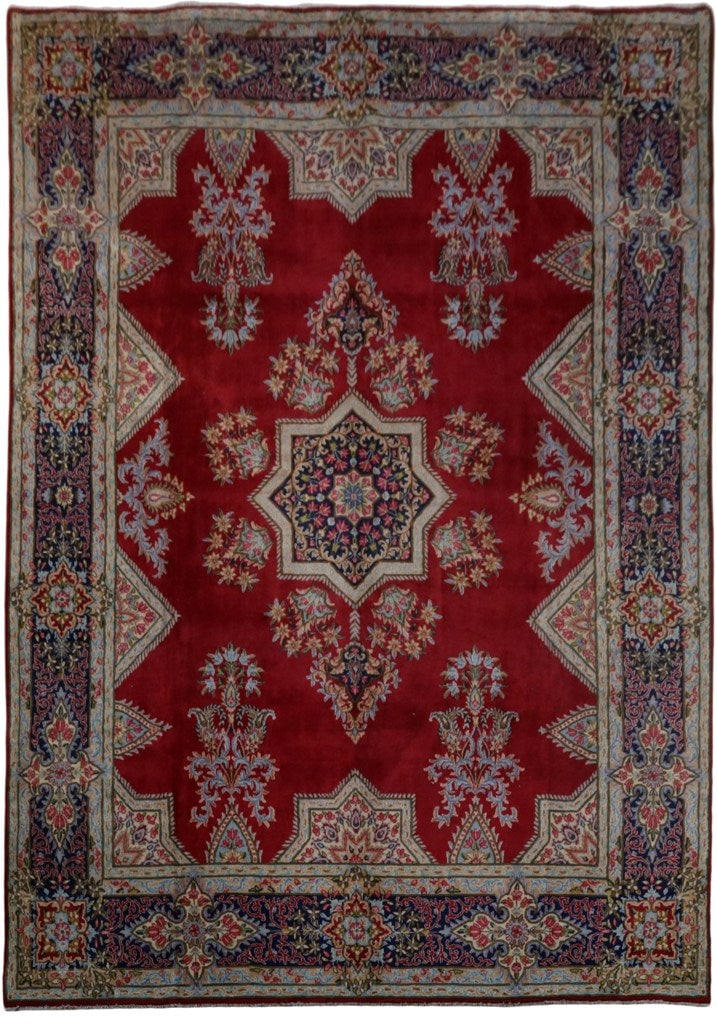 Handmade Persian Kerman Rug 9'9 x 13'8 Rose Red Floral Design: Handmade Persian Kerman Rug 9'9 x 13'8 Rose Red Floral Design Free continental US Shipping Experience the allure of traditional Persian artistry with this exquisite handcrafted Kerman rug. Measuring 9
