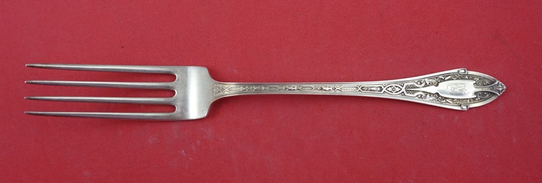 Dominick & Haff La France Sterling Silver Fork 7 1/8" Monogrammed: Dominick & Haff La France Sterling Silver Fork 7 1/8" Monogrammed Experience a piece of history with this exquisite La France regular fork, crafted by Dominick & Haff in sterling silver. Measuring 7 1