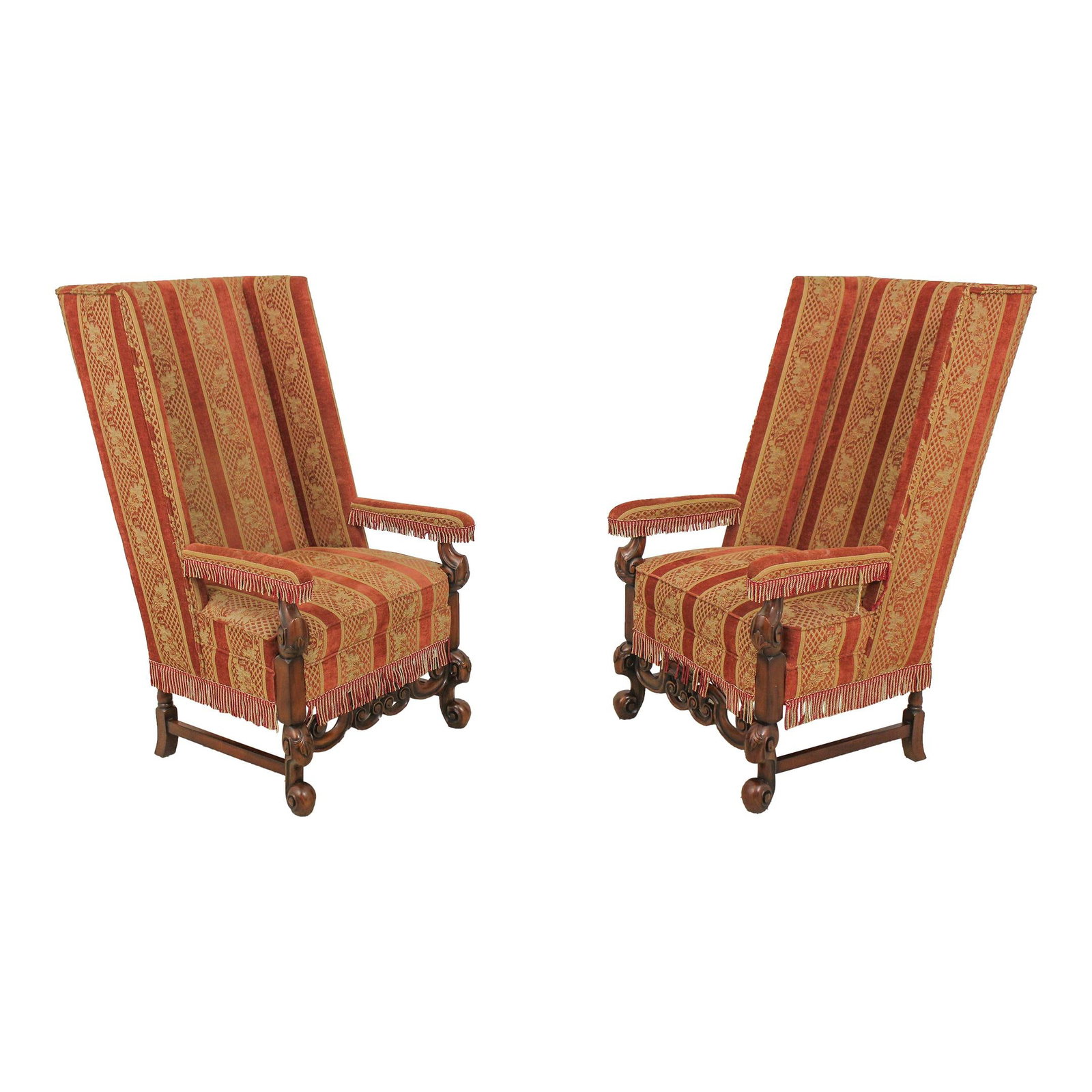 Exquisite Baroque Style Mahogany Upholstered Throne Chairs Pair (1 of 10)