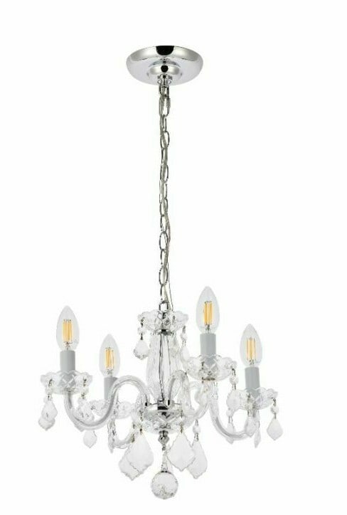 Rococo 4 Light Chrome Crystal Pendant 15 Inch: Rococo 4 Light Chrome Crystal Pendant 15 Inch This modern crystal chandelier features a polished chrome finish and Royal Cut clear crystal accents, offering a sophisticated look for various indoor spa