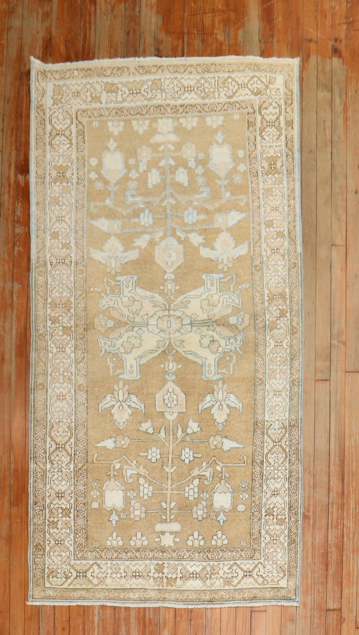 3' 5" x 6' 5" Serab Runner Rug Light Brown: 3' 5" x 6' 5" Serab Runner Rug Light Brown Mid-20th century Serab runner rug in a soft light brown colorway with white and light blue accents. This pre-owned rug is categorized as a runner and small r