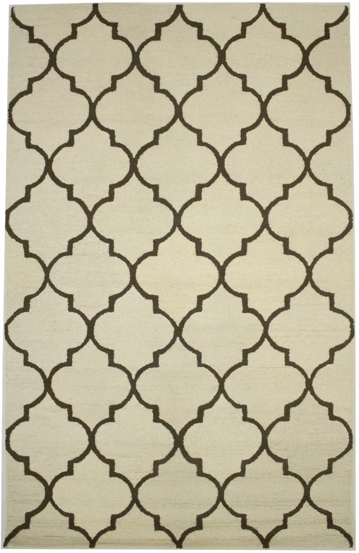 Hand-Tufted Wool Trellis Pattern Modern Area Rug 5x8 Cream and Brown (1 of 9)