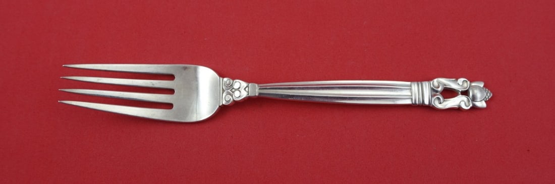 Sterling Silver Luncheon Fork Acorn Pattern by Georg Jensen 6 5/8 Inch: Sterling Silver Luncheon Fork Acorn Pattern by Georg Jensen 6 5/8 Inch This is a sterling silver luncheon fork in the Acorn pattern by Georg Jensen, measuring 6 5/8 inches. The fork features early GI 