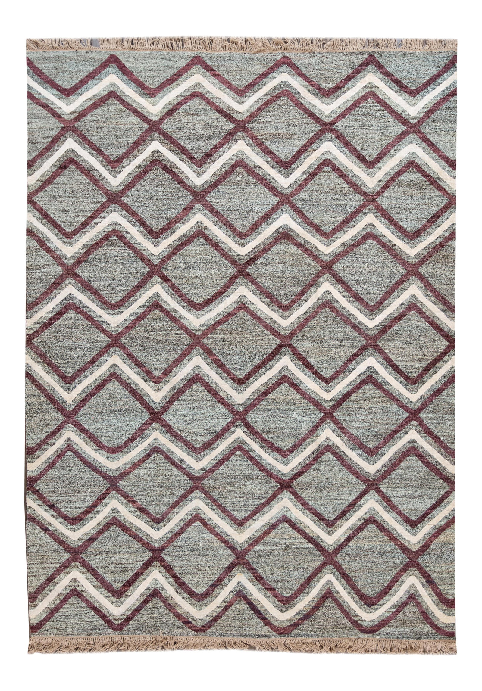 Vintage Turkish Flatweave Wool Rug Silver 9'4 x 12'8 Geometric Pattern: Vintage Turkish Flatweave Wool Rug Silver 9'4 x 12'8 Geometric Pattern This stunning vintage Turkish flatweave rug features a captivating silver field adorned with a geometric, horizontal striped patt