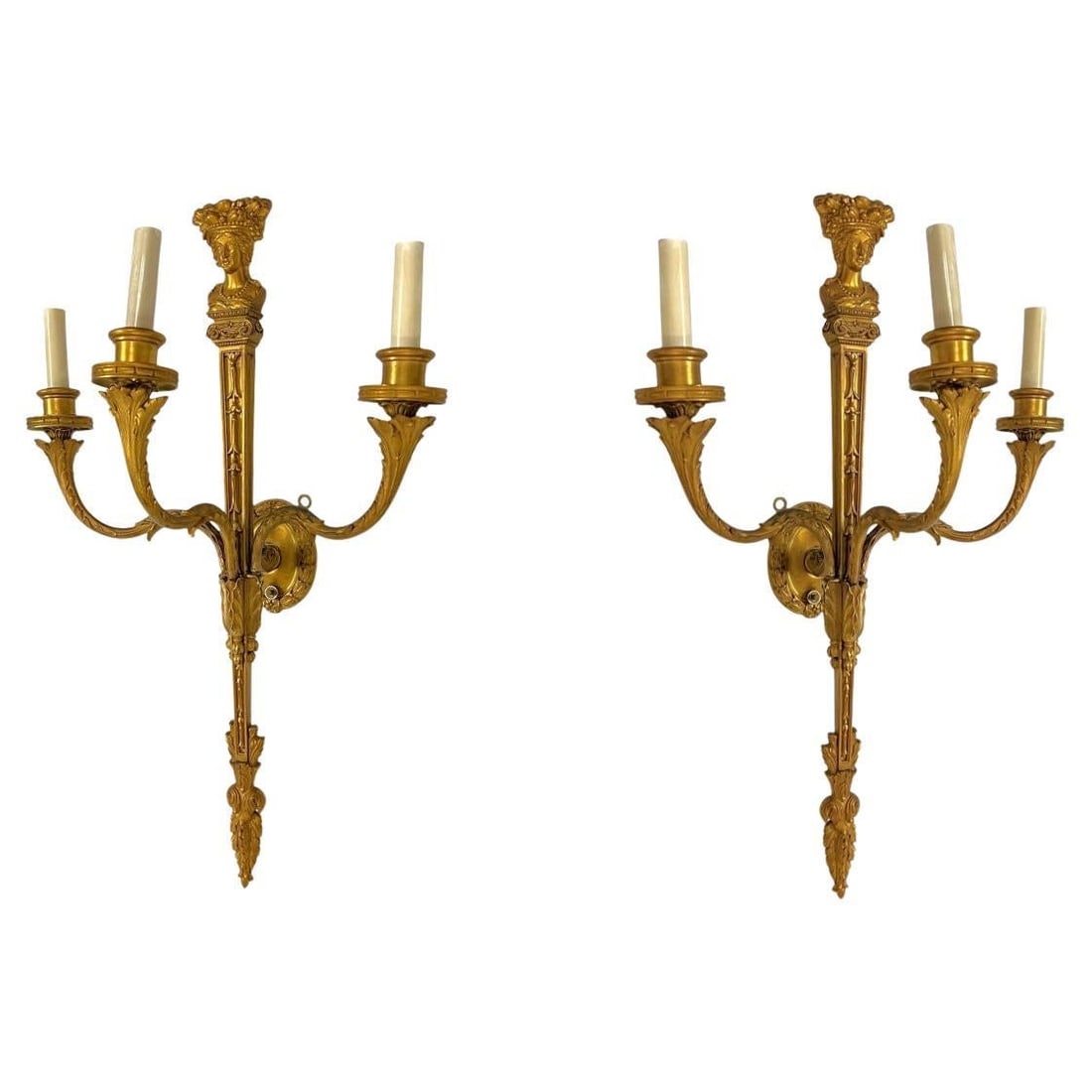 Set of 2 Neoclassical Gilt Bronze Sconces with Three Lights (1 of 12)