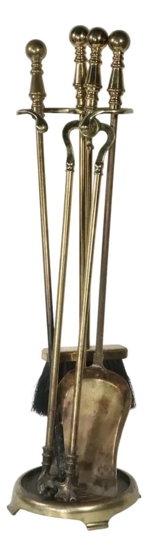 Brass fireplace tools 5 piece stand poker tongs shovel brush (1 of 9)
