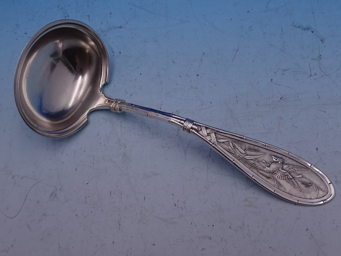 Sterling Silver Gravy Ladle 7 1/4 Inch Japanese Pattern by Whiting: Sterling Silver Gravy Ladle 7 1/4 Inch Japanese Pattern by Whiting This exquisite gravy ladle, crafted by Whiting, showcases the elegant Japanese pattern, also known as New Japanese. Made from high-qu
