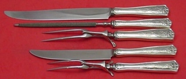 Tiffany & Co. Winthrop Sterling Silver 5pc Roast Carving Set: Tiffany & Co. Winthrop Sterling Silver 5pc Roast Carving Set This exquisite 5-piece Roast Carving Set from Tiffany & Co. features the elegant Winthrop pattern, crafted from sterling silver with hollow