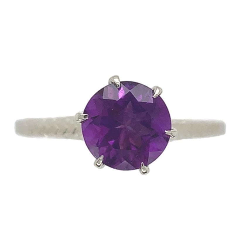 Victorian 14k White Gold Amethyst Ring 1.05ct GIA Certified: Victorian 14k White Gold Amethyst Ring 1.05ct GIA Certified This exquisite Victorian ring features a stunning 1.05 carat genuine natural amethyst, elegantly set in 14k white gold. The round brilliant 