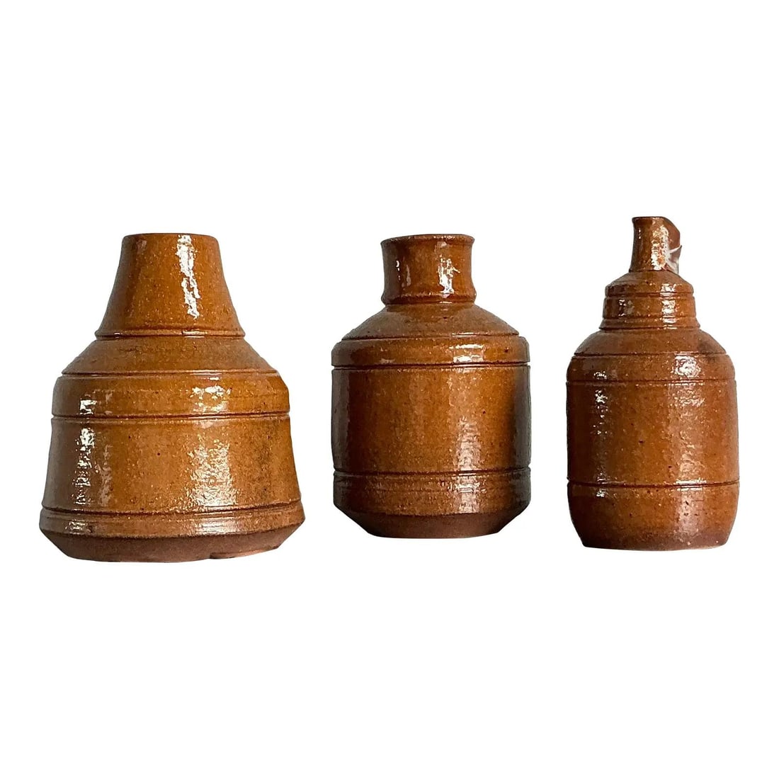 Boho Studio Pottery Vases Set of Three with Earthy Glazes (1 of 8)