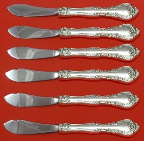 Gorham Alencon Lace Sterling Silver Trout Knife Set 6pc 7.5in (1 of 1)