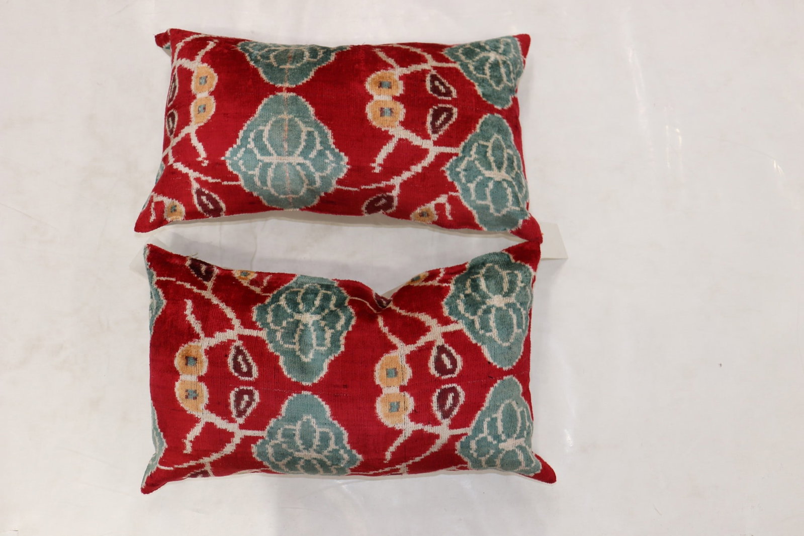 Pair of Red Silk Ikat Pillows 1' 2" x 1' 11" (1 of 6)