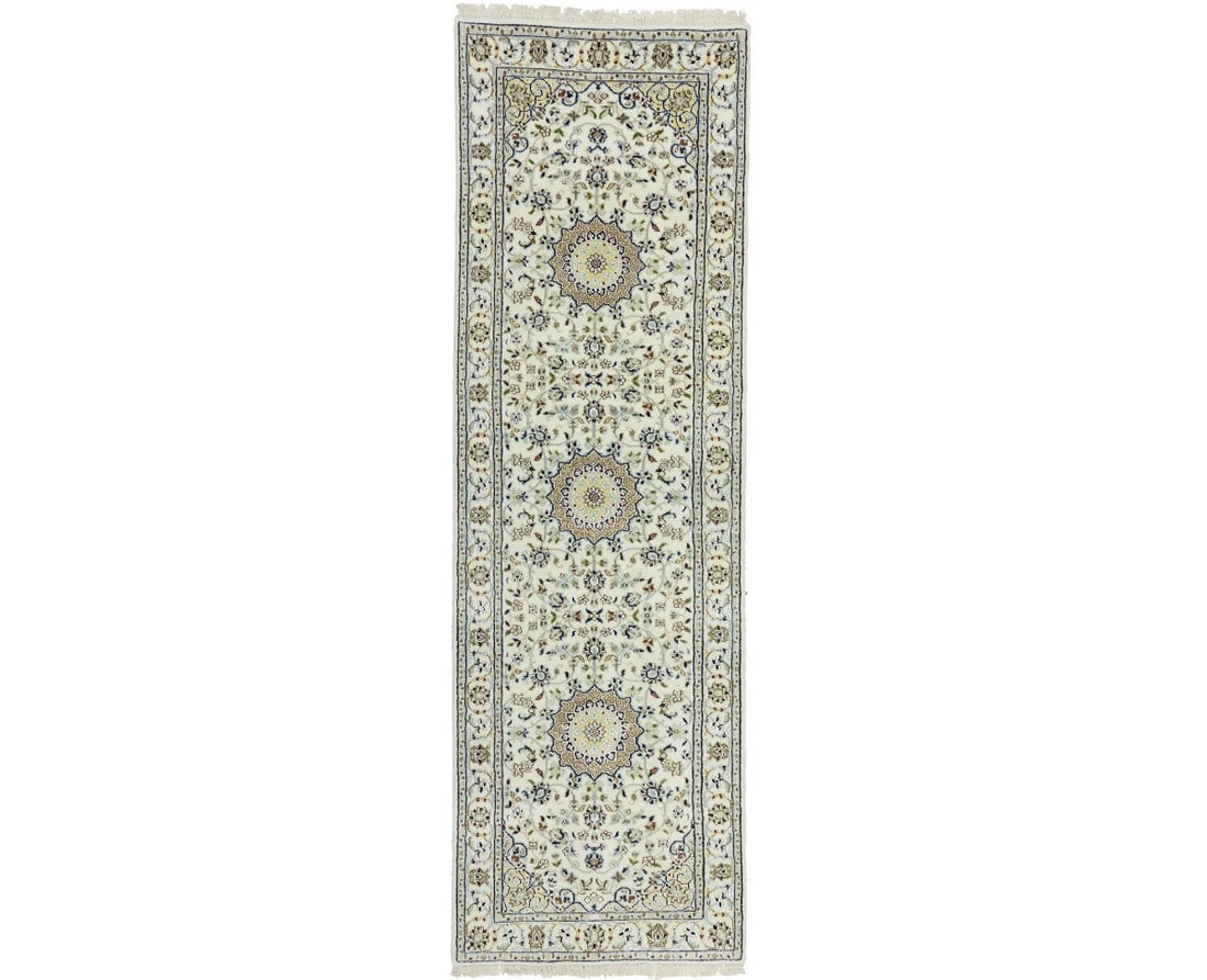 Hand Knotted Wool Silk Indo Nain Floral Runner Rug 2'7 x 8'4 (1 of 18)